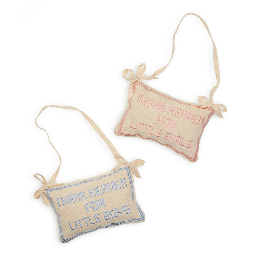 Thank Heaven Embroidered Pillow Door Hanger - Blue/Pink